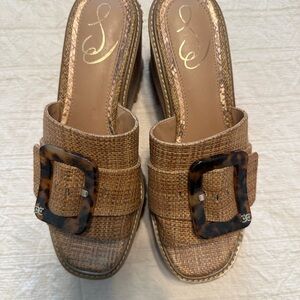 Sam Edelman Tan Woven Wedge with Tortoiseshell Buckle